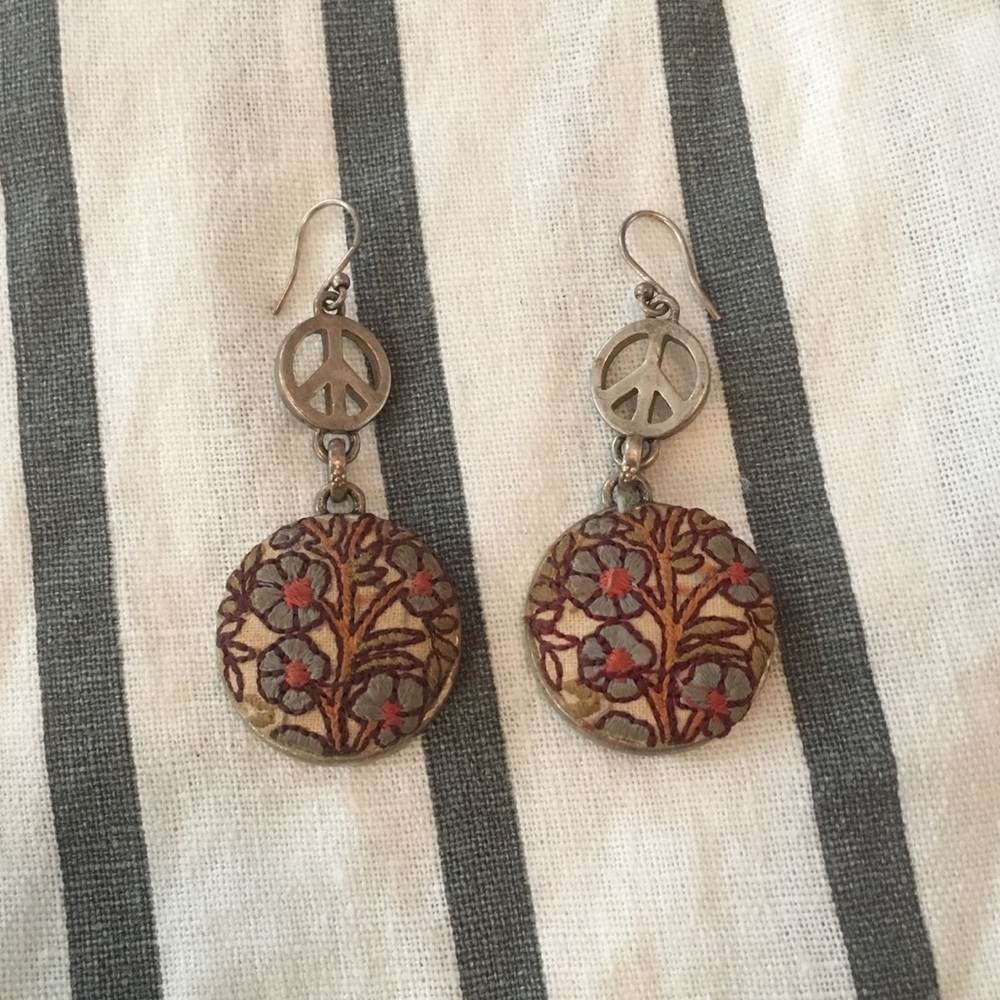 Lucky brand embroidered peace sign earrings